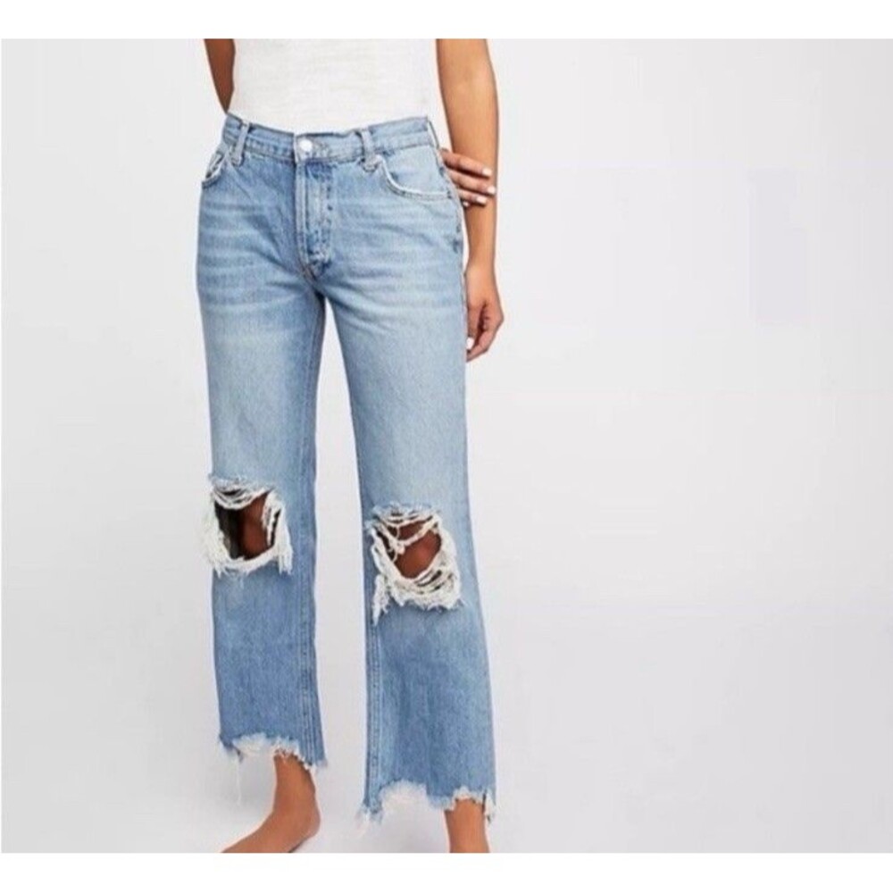 Light Blue Distressed Wide-Leg Women's Jeans